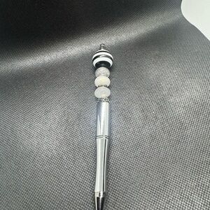 Elegant Silver and Black Beaded Pen